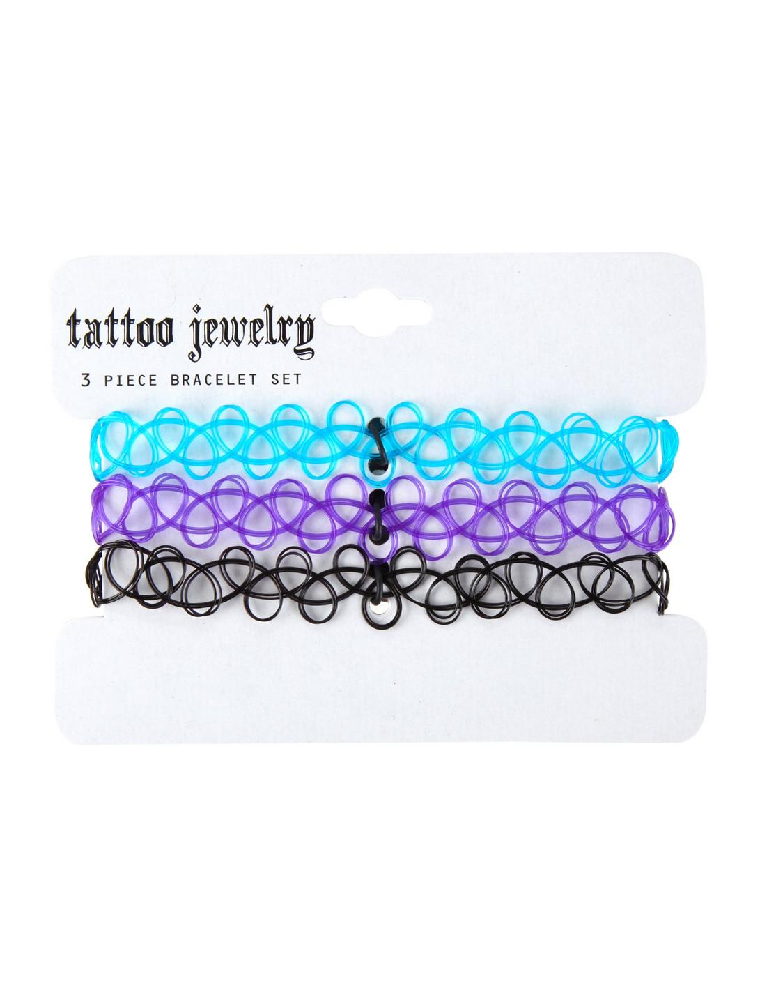 Turquoise Purple & Black Tattoo Bracelet Set, , hi-res