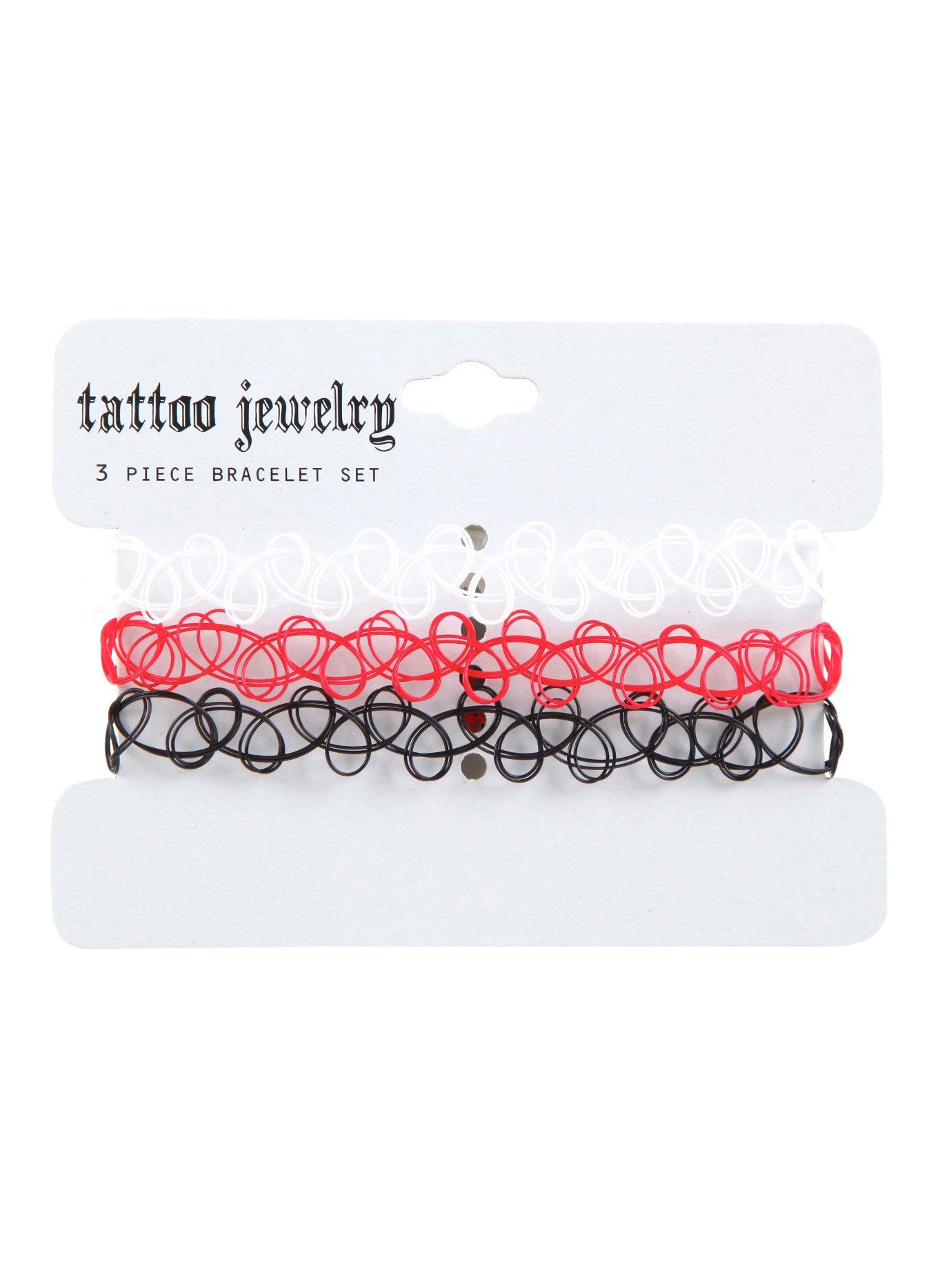 Red Black And White Tattoo Bracelet Set, , hi-res