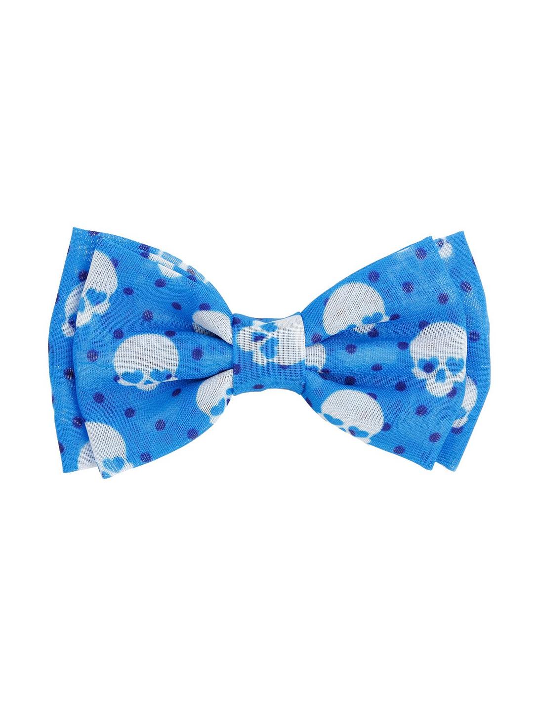 Blue Skull With Dots Hair Bow, , hi-res
