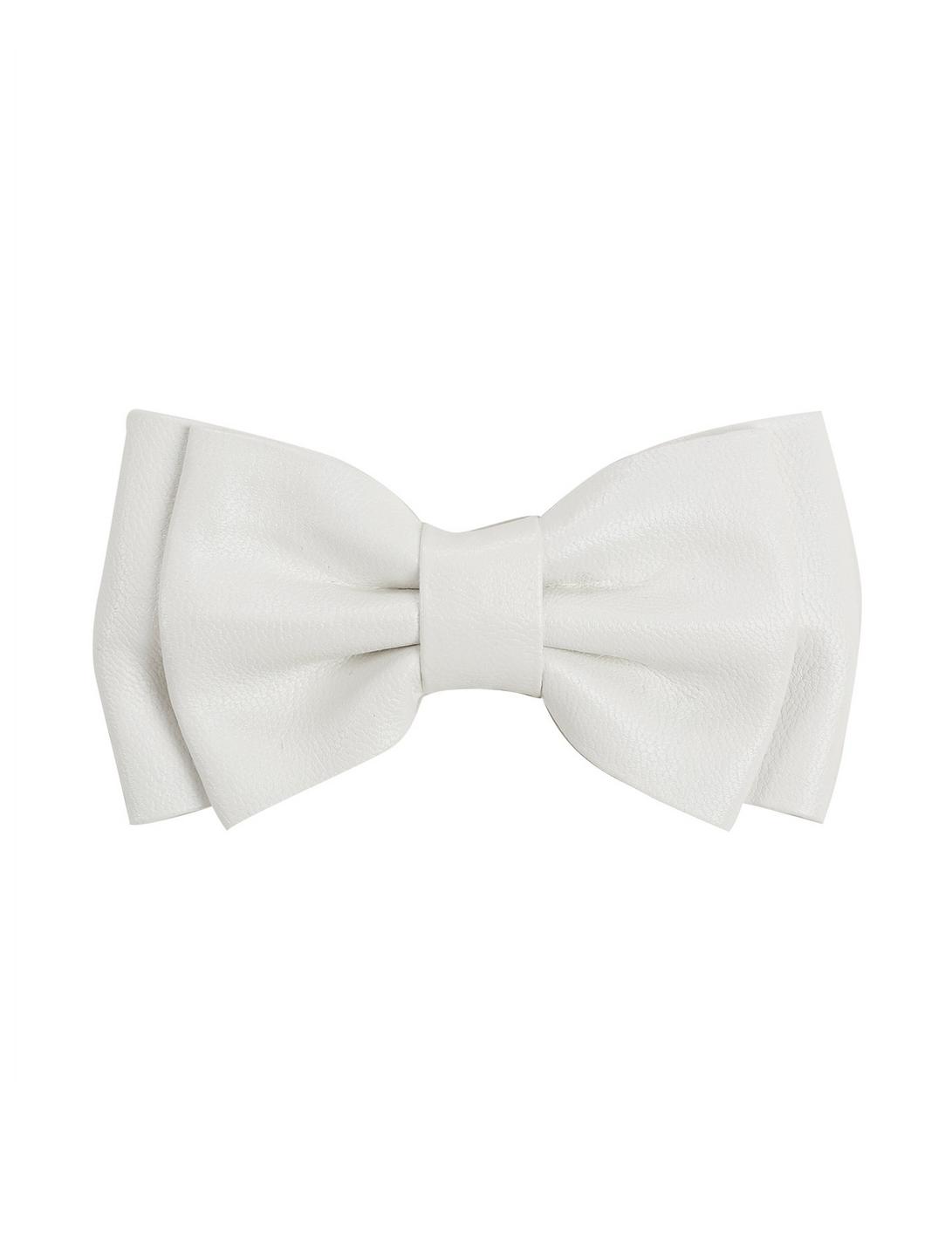 White Faux Leather Hair Bow, , hi-res