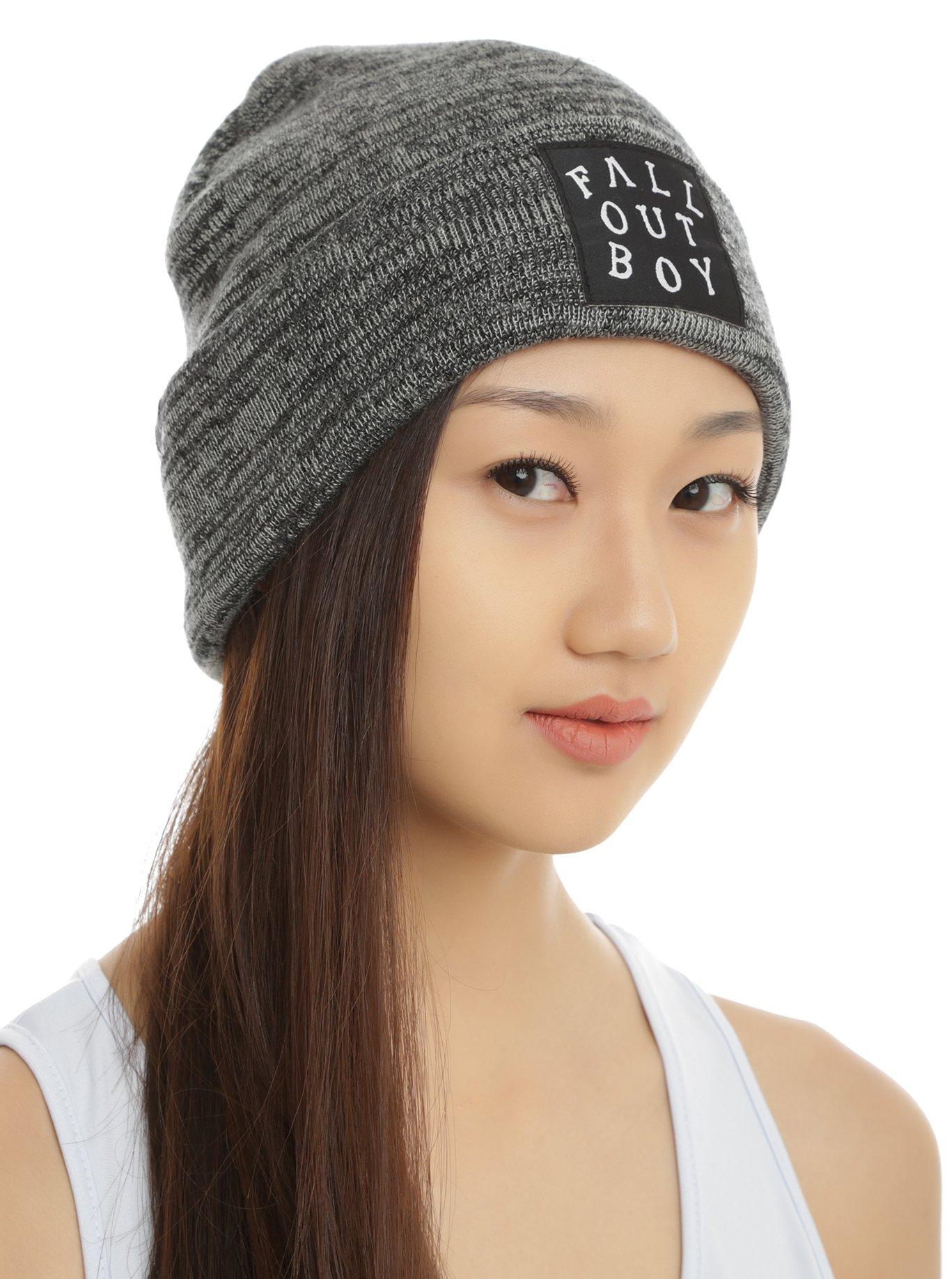 Fall Out Boy Grey & Black Marled Knit Watchman Beanie, , hi-res