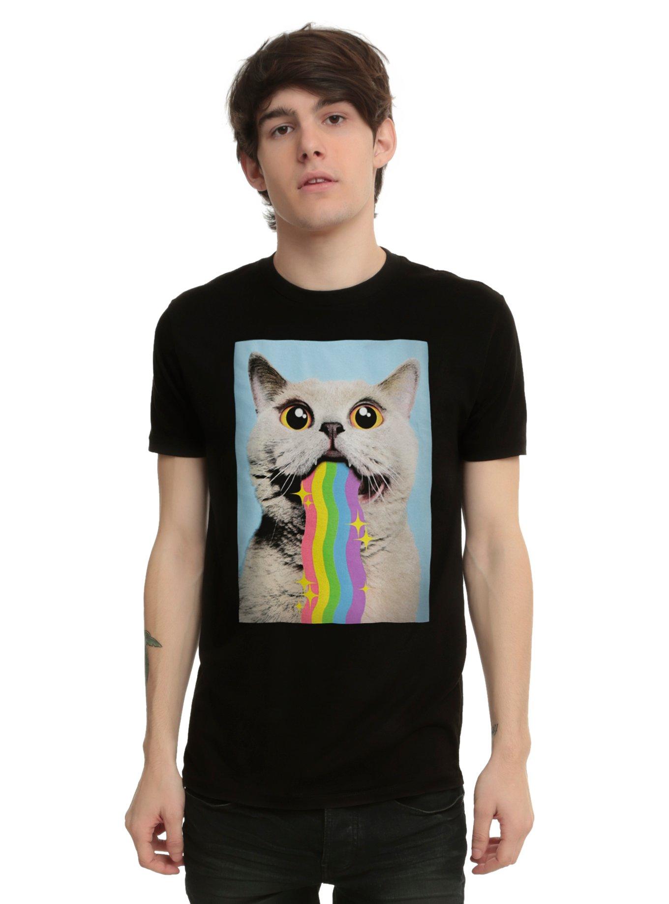 Cat Rainbow Tongue T-Shirt, BLACK, hi-res