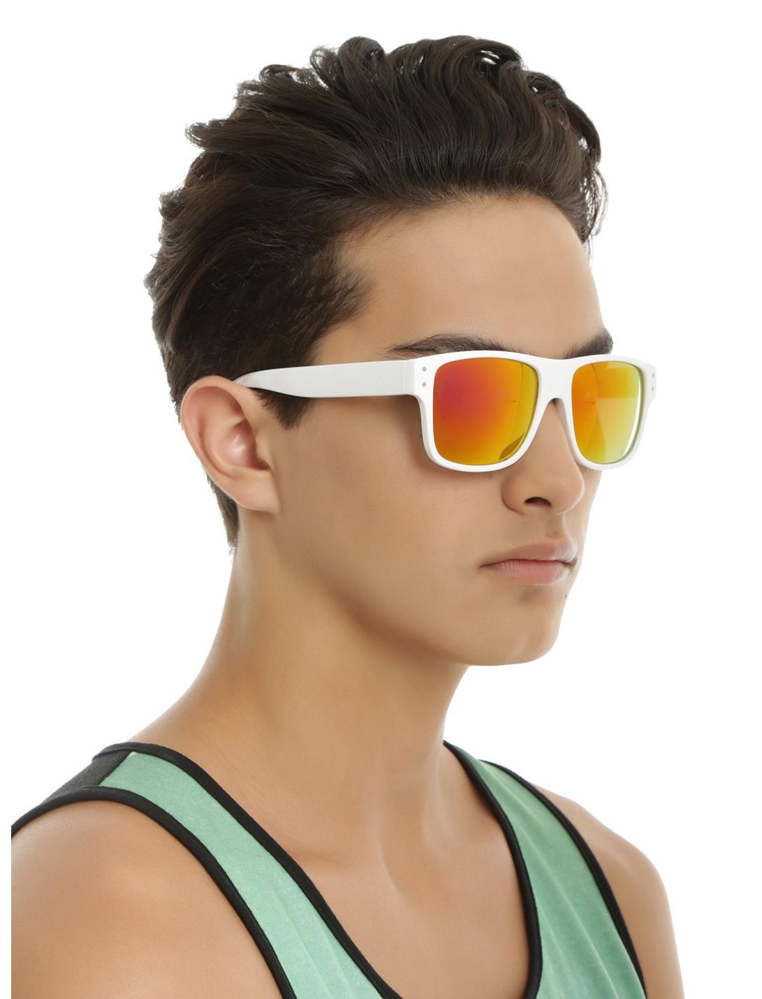 White Red Flash Lens Flat Top Sunglasses, , hi-res