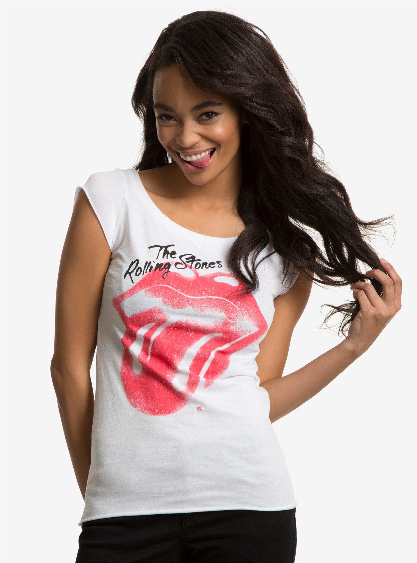 Rolling Stones Logo Womens Tee, WHITE, hi-res