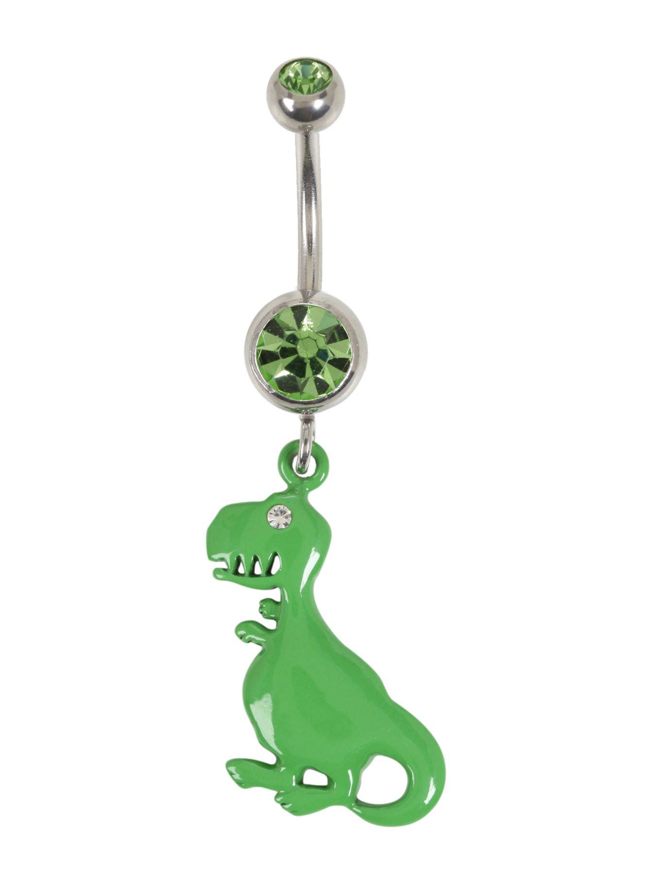 14G Steel Green Dinosaur Navel Barbell, , hi-res