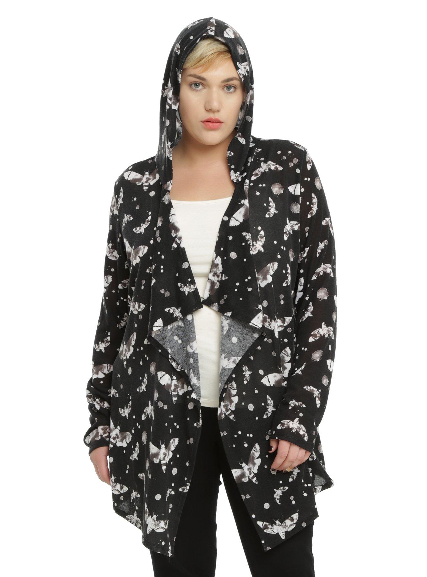 Moth Hooded Girls Flyaway Cardigan Plus Size, BLACK, hi-res