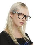 Teal Black And Grey Chevron Stripe Retro Clear Lens Glasses, , hi-res