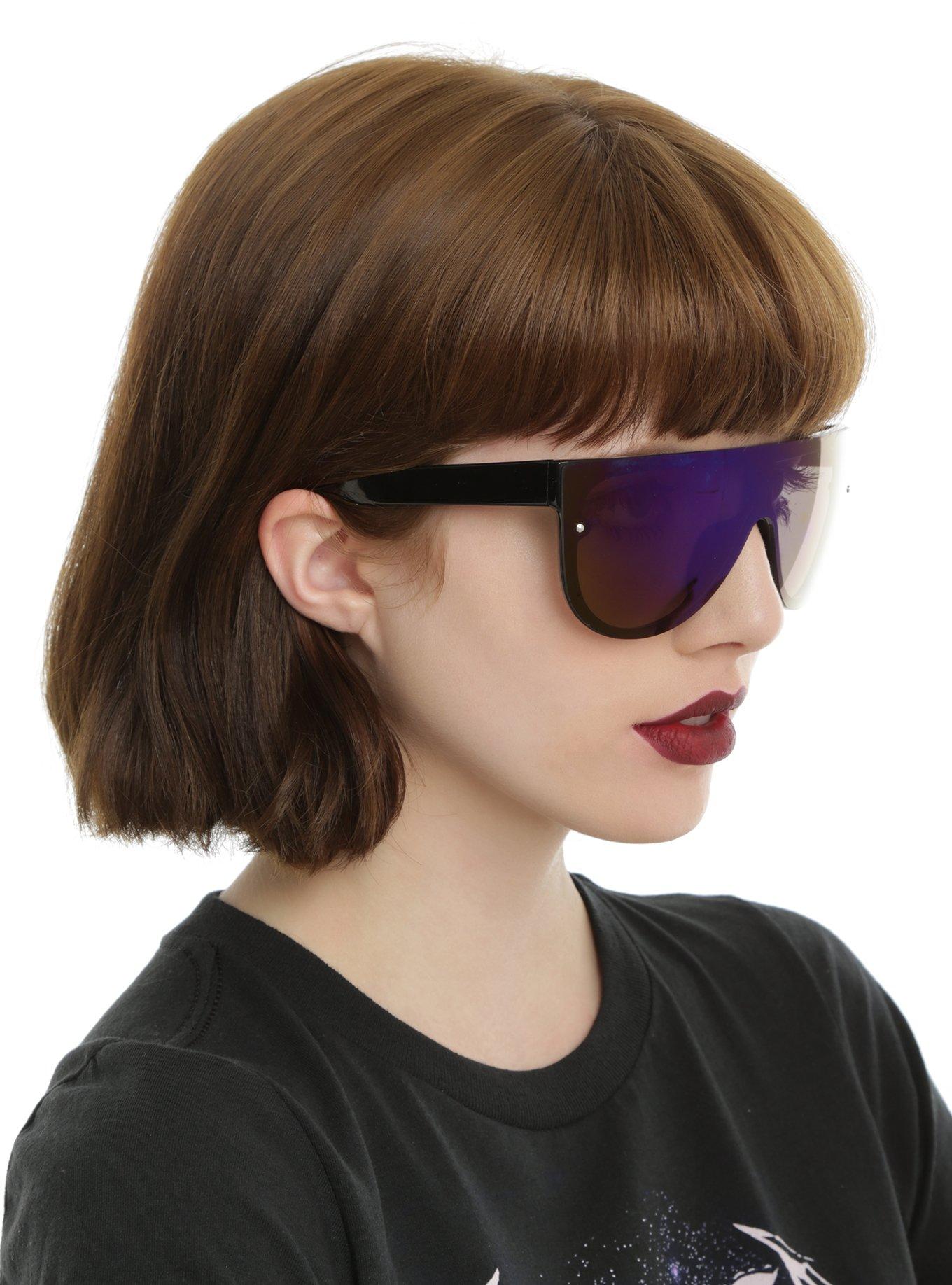 Blue Lens Shield Flat Top Sunglasses, , hi-res