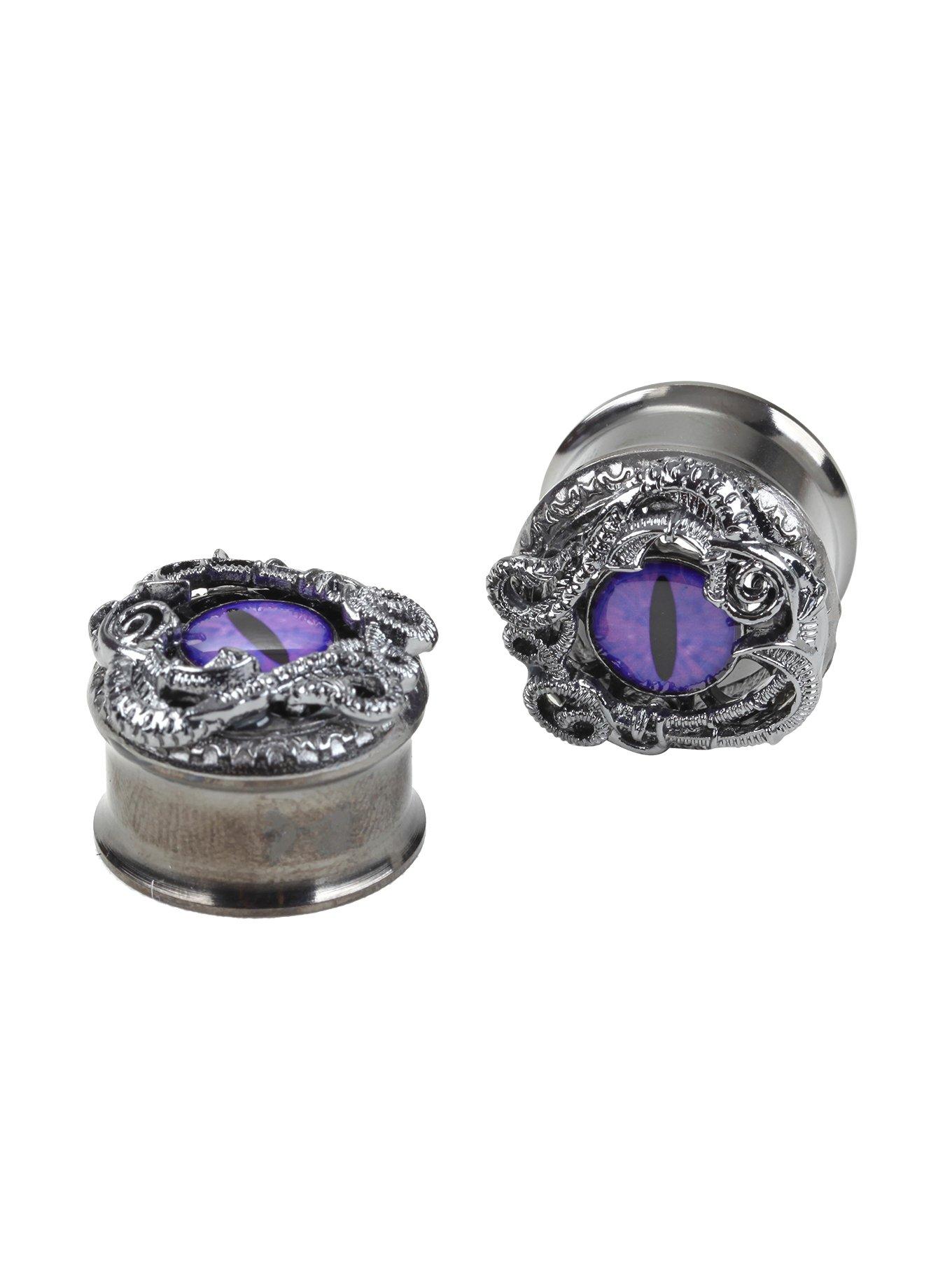 Steel Purple Hematite Dragon Eye Plug 2 Pack, PURPLE, hi-res