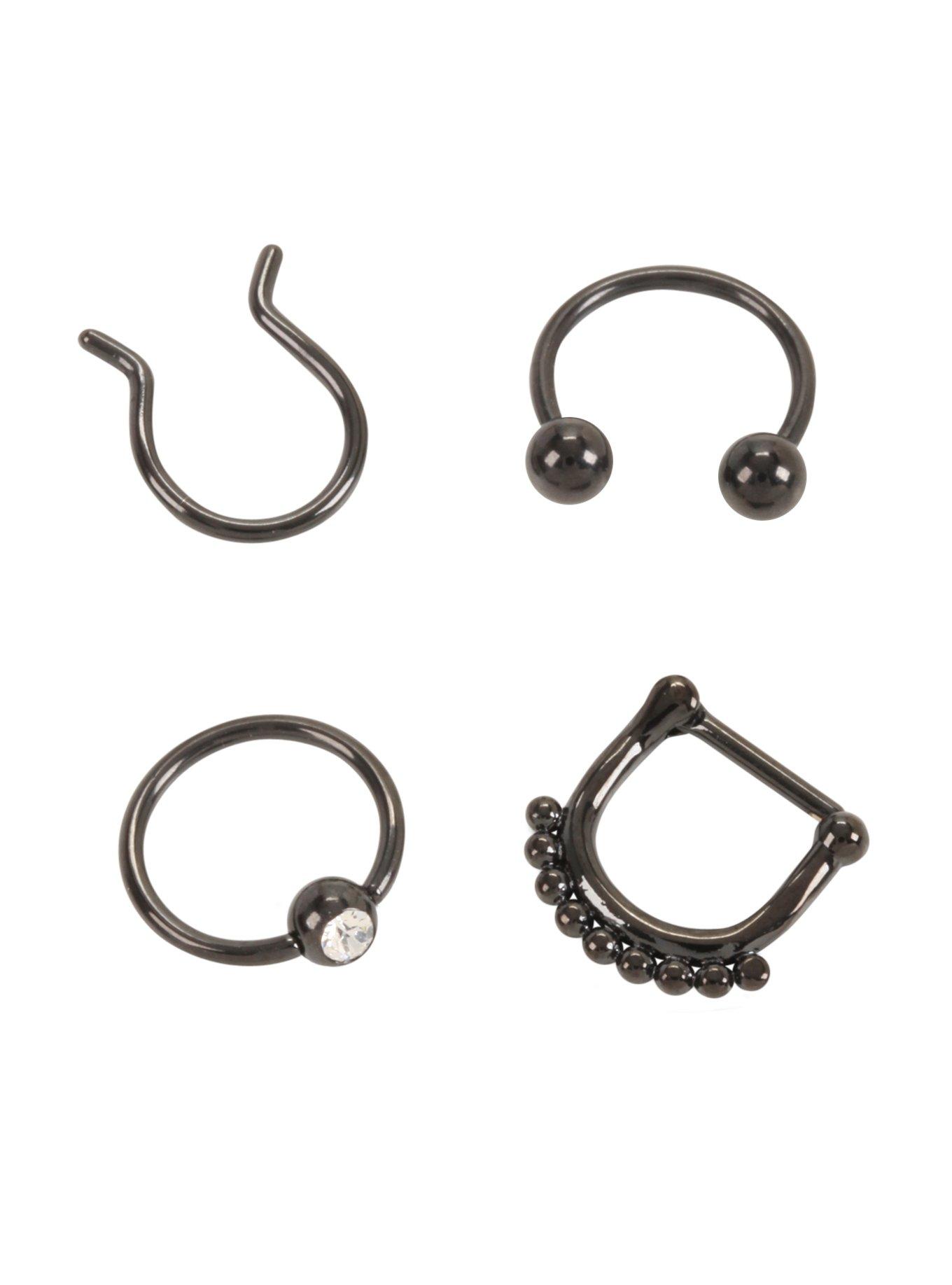 16G Steel Black CZ Septum Multi Pack, , hi-res