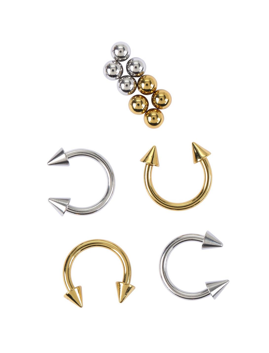Steel Silver And Gold Circular Barbell 4 Pack, GOLD, hi-res