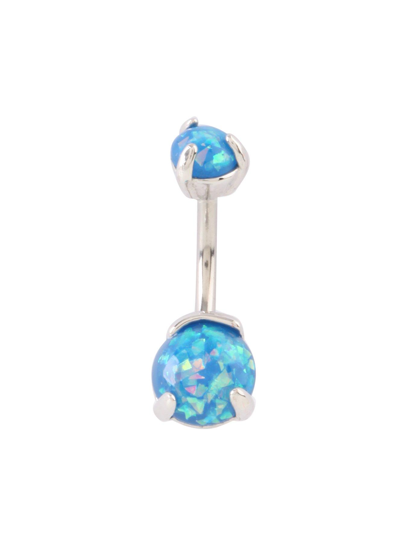 14G Steel Prong Blue Opalescent Navel Barbell, , hi-res