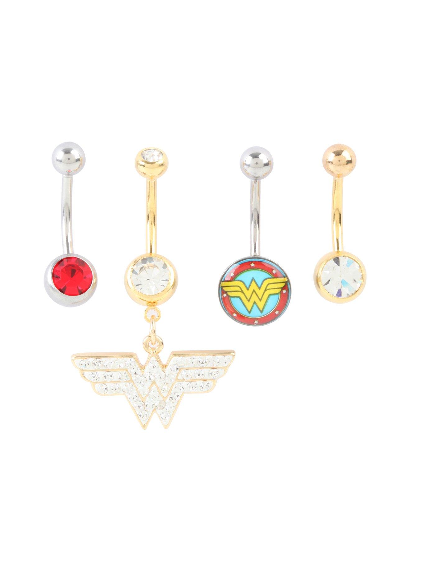 14G Steel DC Comics Wonder Woman Navel Barbell 4 Pack, , hi-res