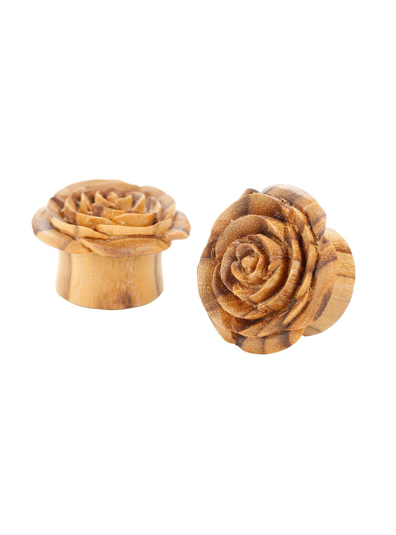 Urban Star Organic Mocha Rosebud Wood Plug 2 Pack, BROWN, hi-res