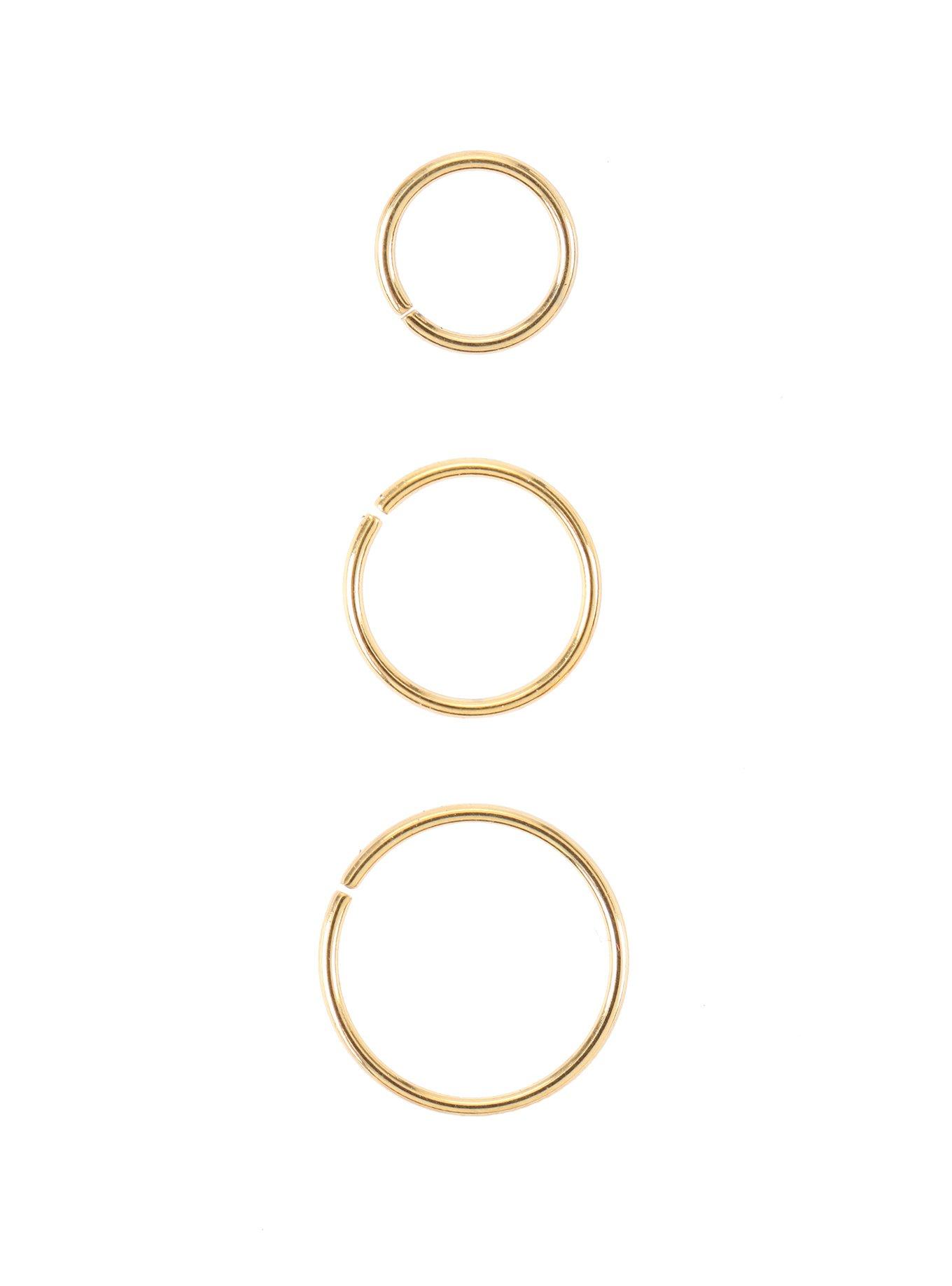 Steel Gold Tone Nose Hoop 3 Pack, GOLD, hi-res