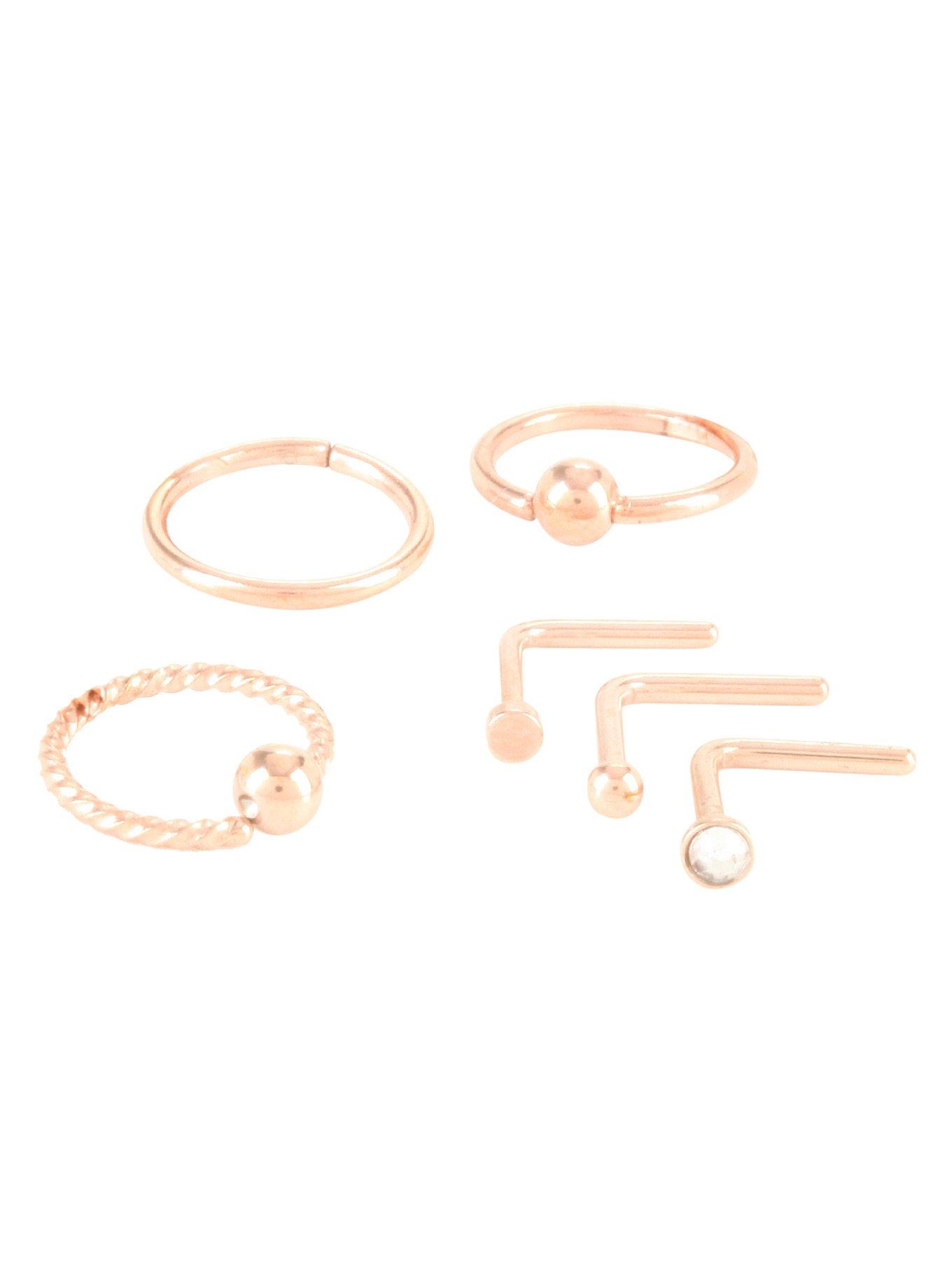 Steel Rose Gold Basic Nose Stud & Hoop Set, GOLD, hi-res