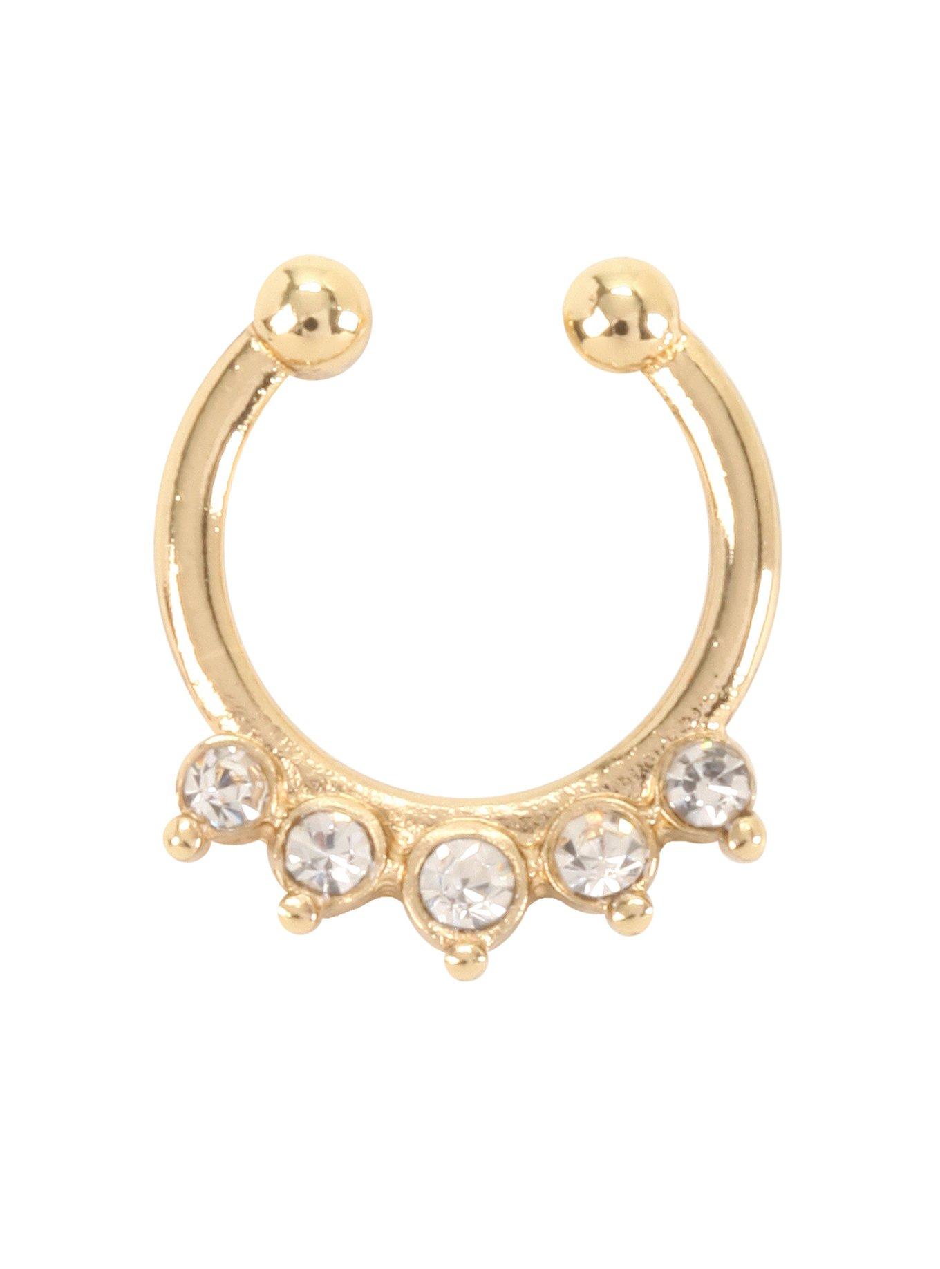 Gold Clear CZ Faux Septum Ring, , hi-res