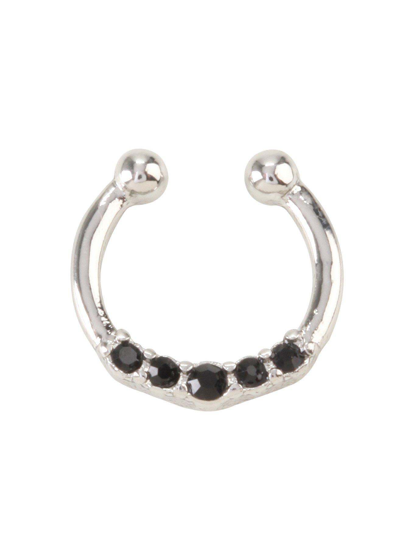 Black CZ Five Prong Faux Septum Ring, , hi-res