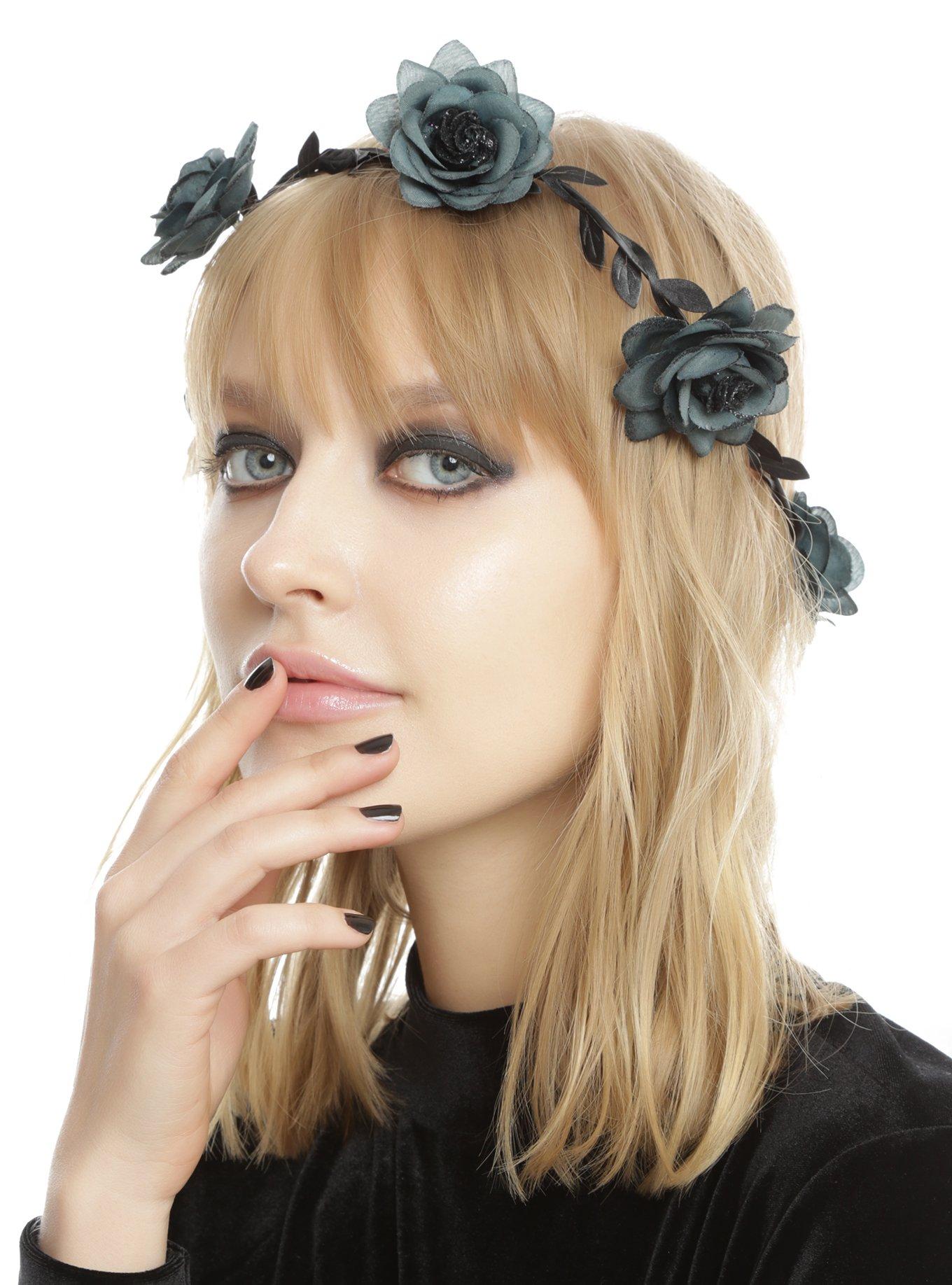 Black & Silver Flower Head Crown, , hi-res