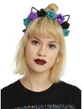 Teal Purple & Black Rose Kitty Ear Headband, , hi-res