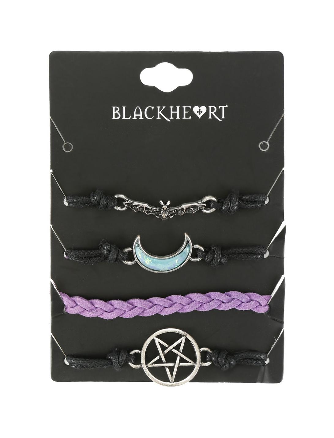 Blackheart Bat Moon Purple & Black Cord Bracelet Set, , hi-res
