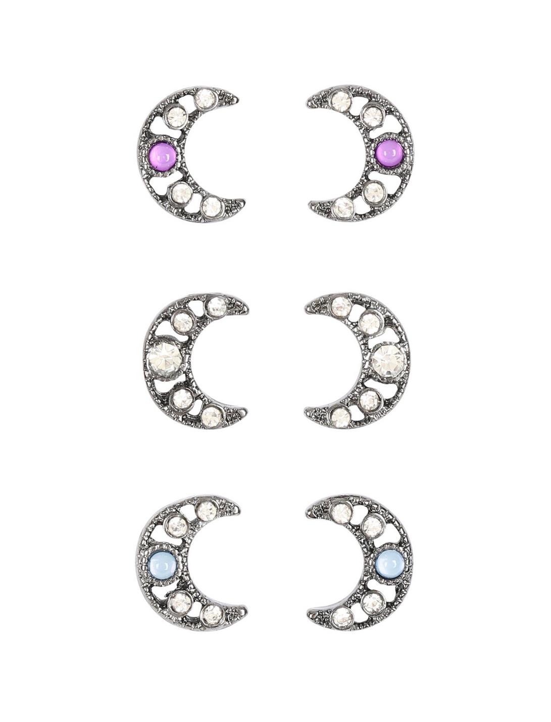 Moon With Stones Stud Earring Set, , hi-res