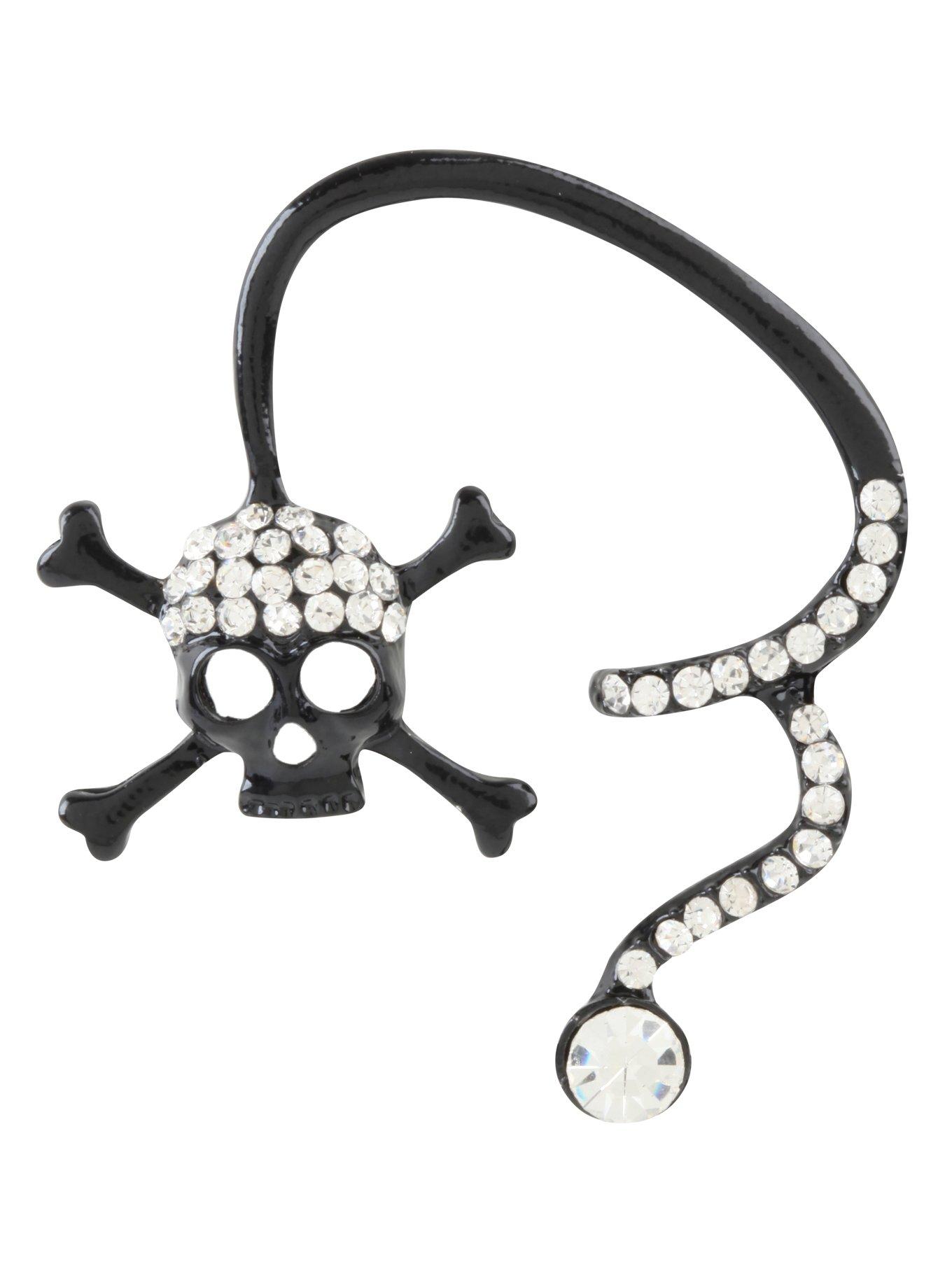 Black Skull & CZ Ear Cuff, , hi-res