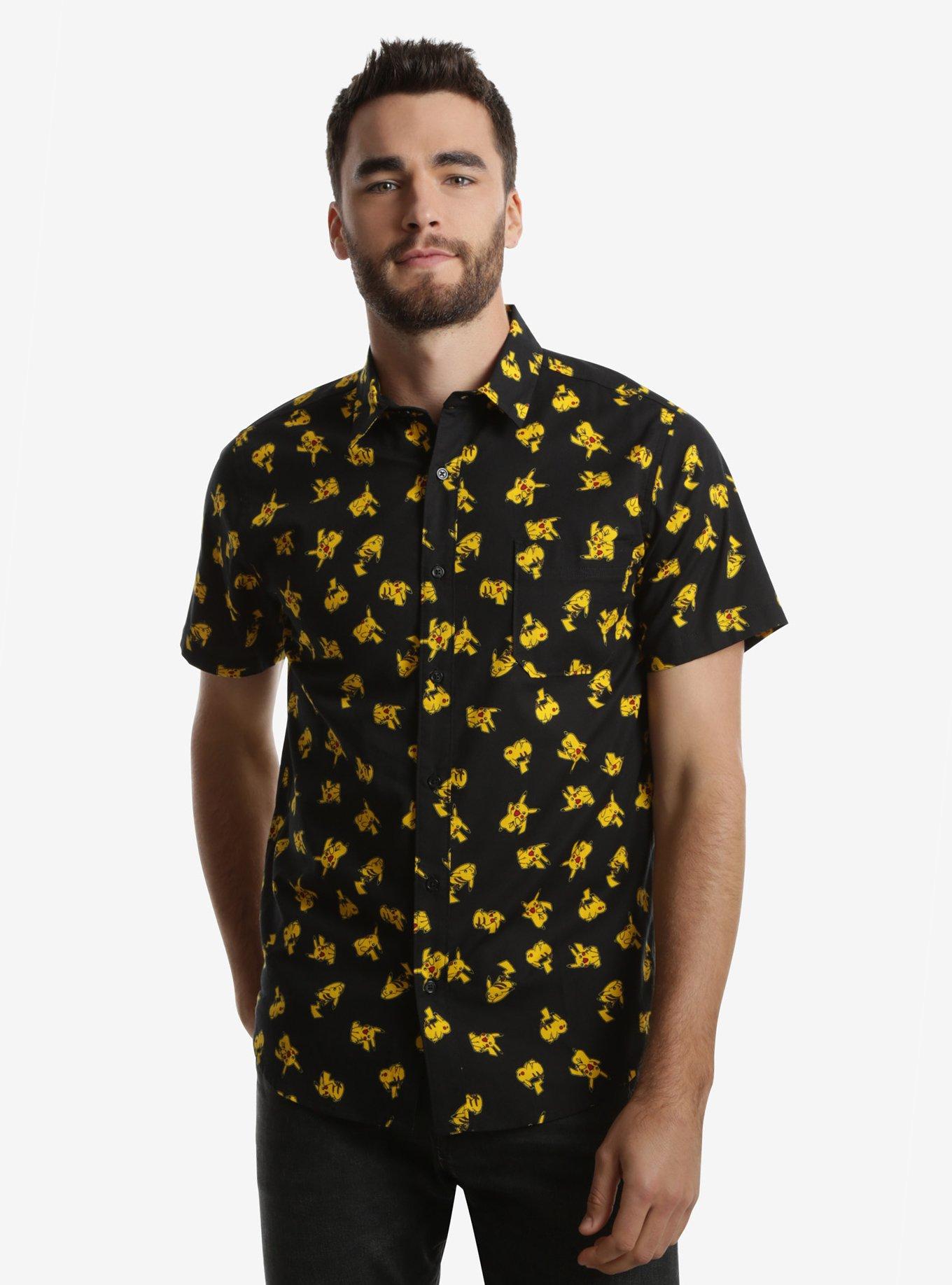 Pokemon Pikachu Allover Print Woven Button-Up, BLACK, hi-res