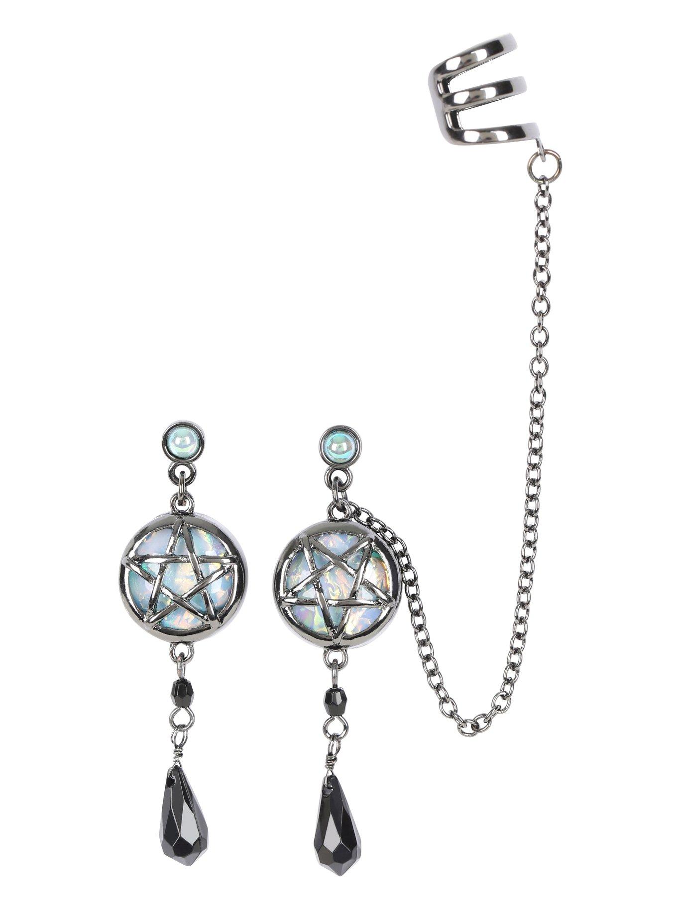 Blue Opal Pentagram Drop Earring And Cuff Set, , hi-res