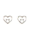 Silver Tone Hearts With Opal Cat Stud Earrings, , hi-res