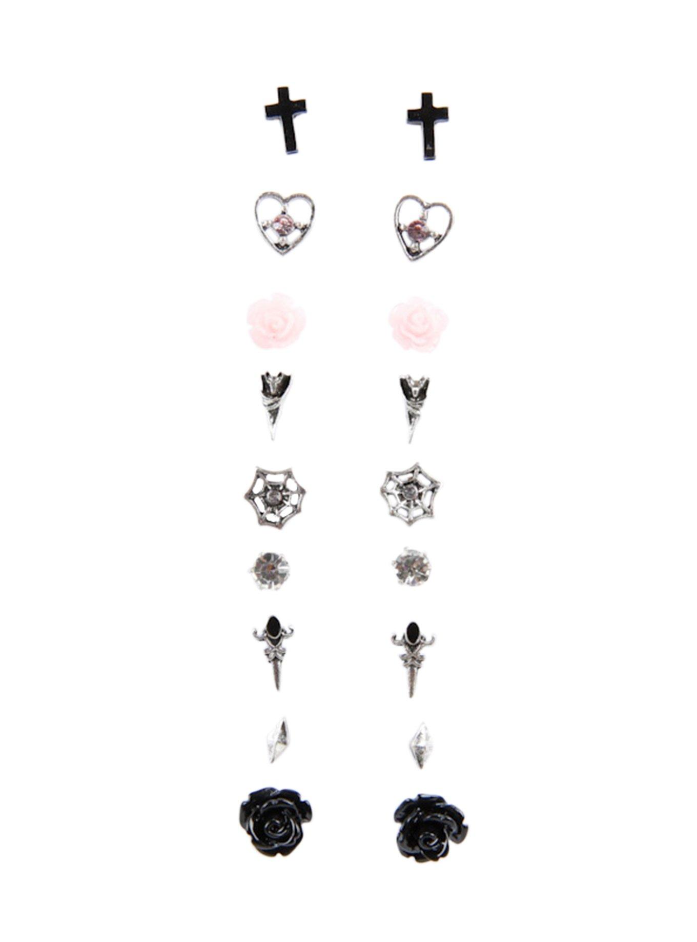 Pink Goth Earrings 9 Pair, , hi-res