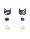 Blue Glitter Cat & Star Earring Set, , hi-res