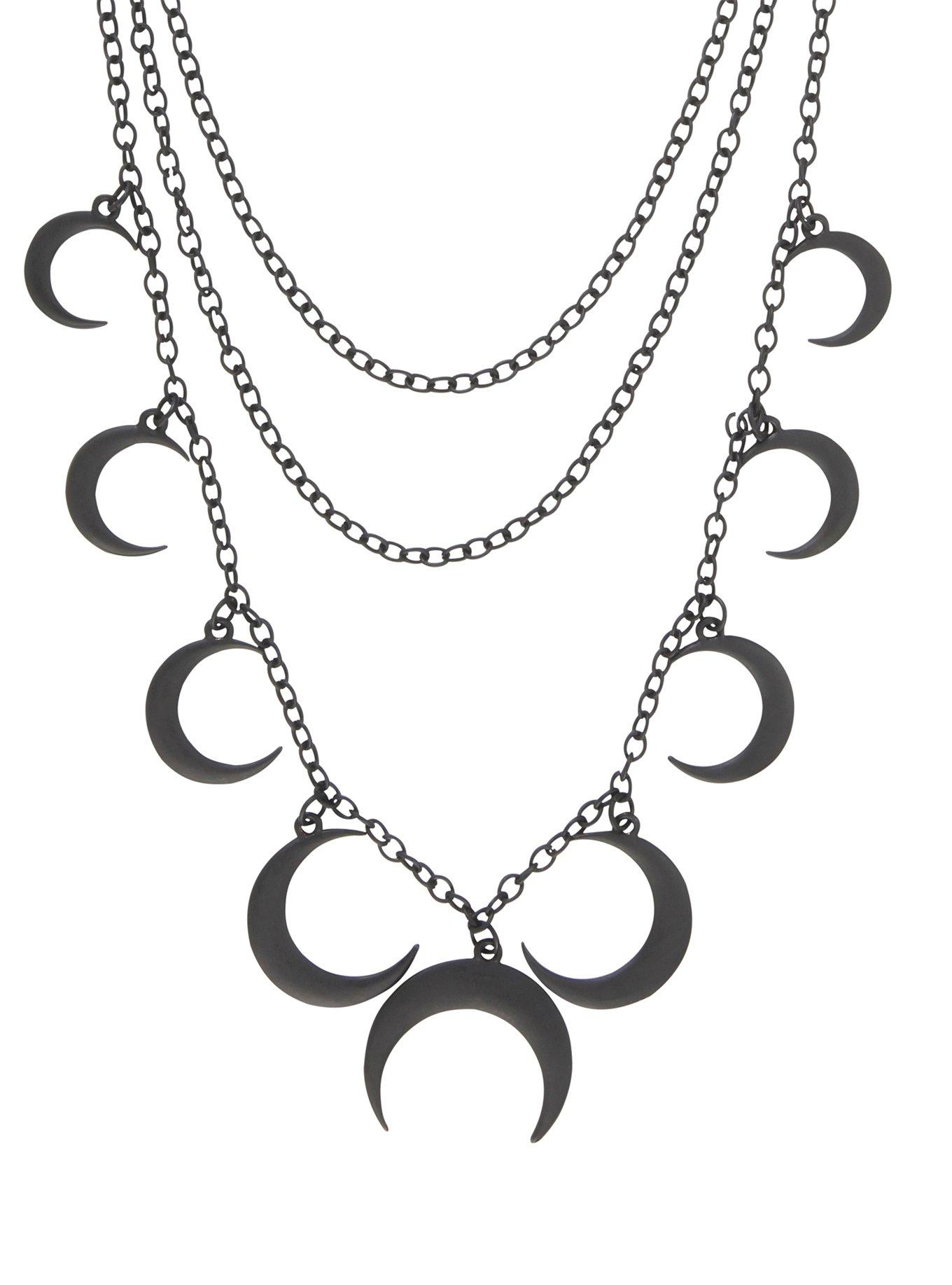 Matte Black Multi-Moon Layered Necklace, , hi-res