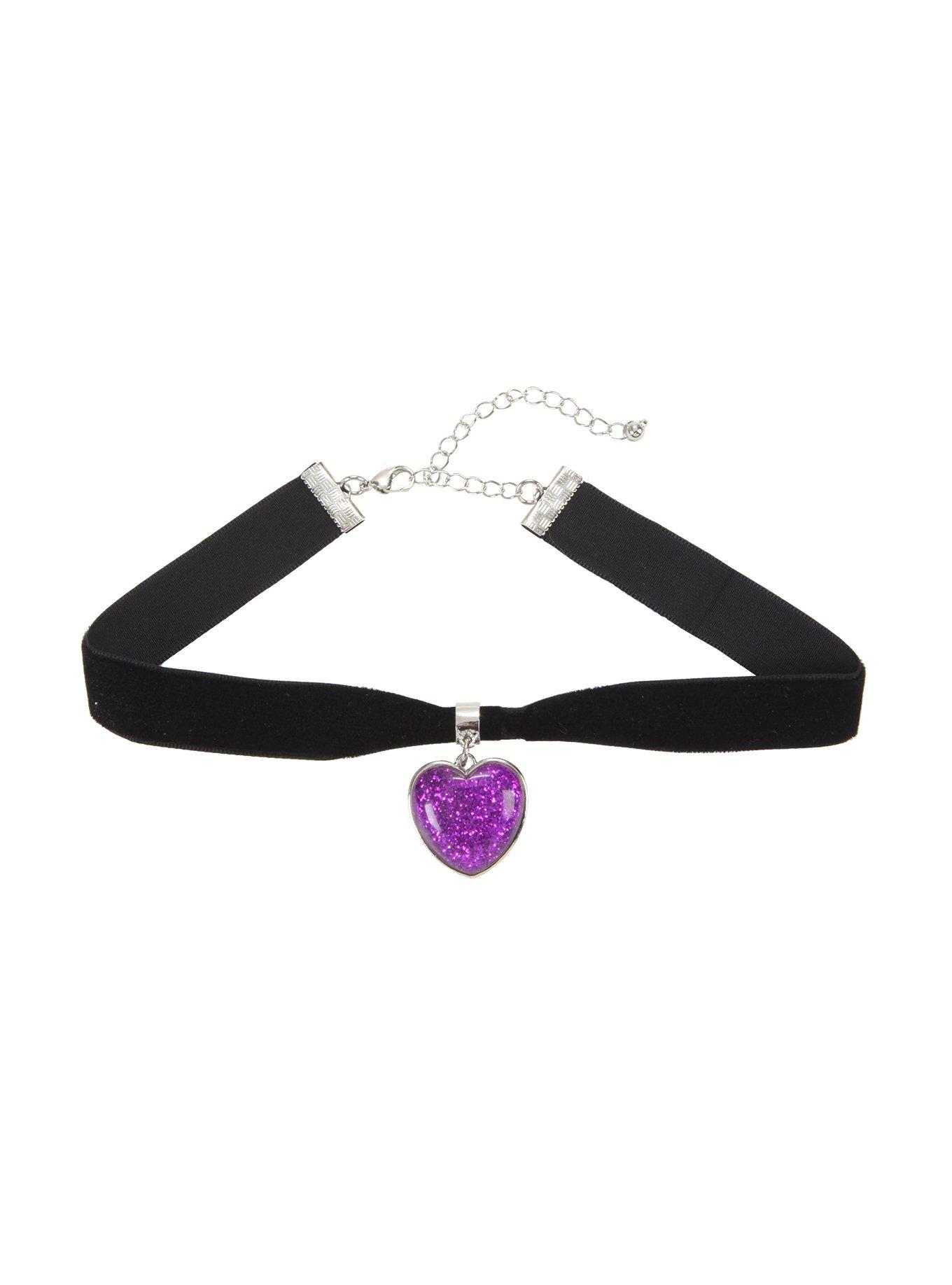 Blackheart Purple Glitter Heart Black Velvet Choker Hot Topic