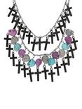 Black Cross & Teal Purple & Grey Skull Layered Necklace, , hi-res