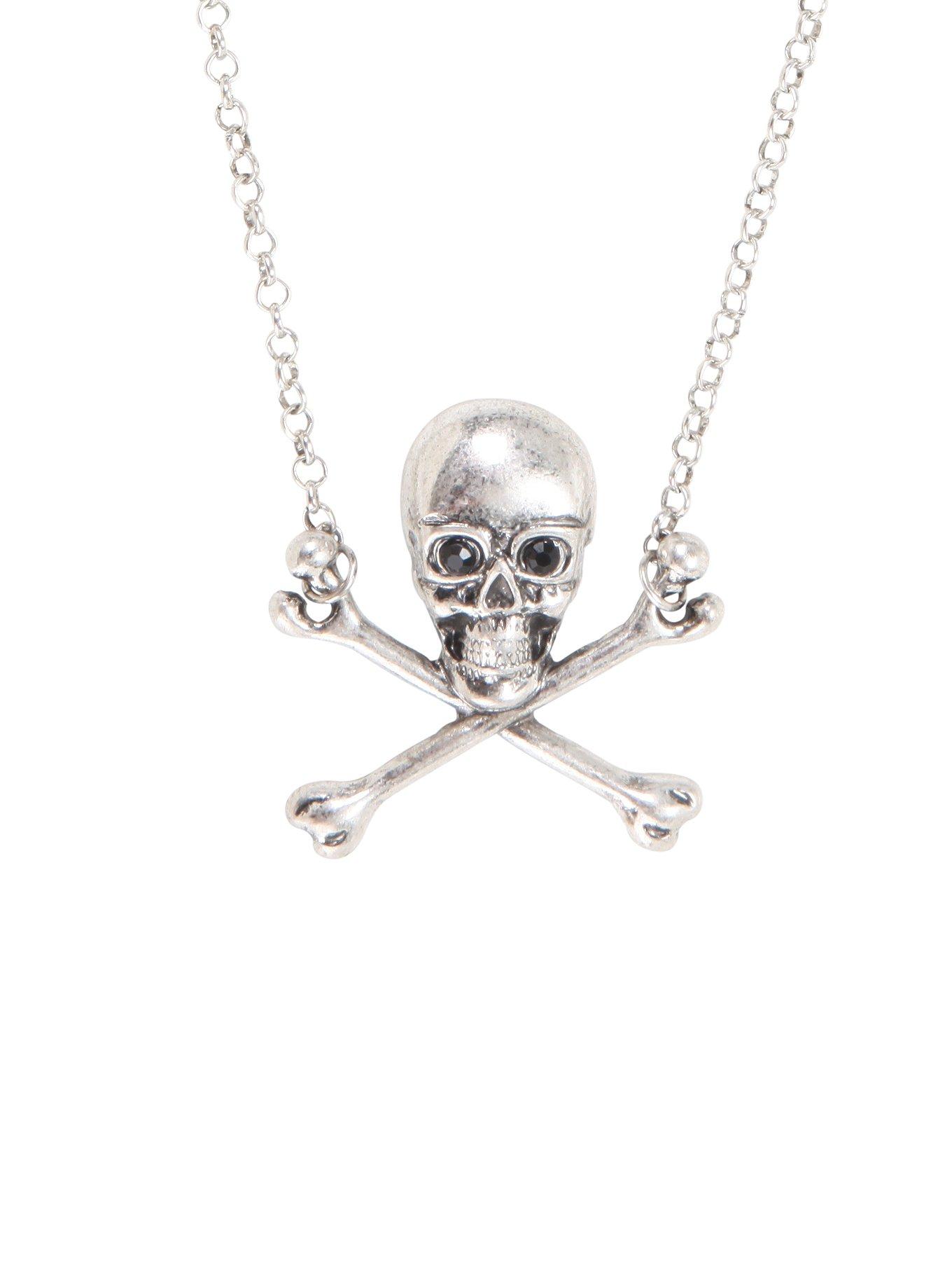 Blackheart Silver Skull & Crossbones Necklace | Hot Topic