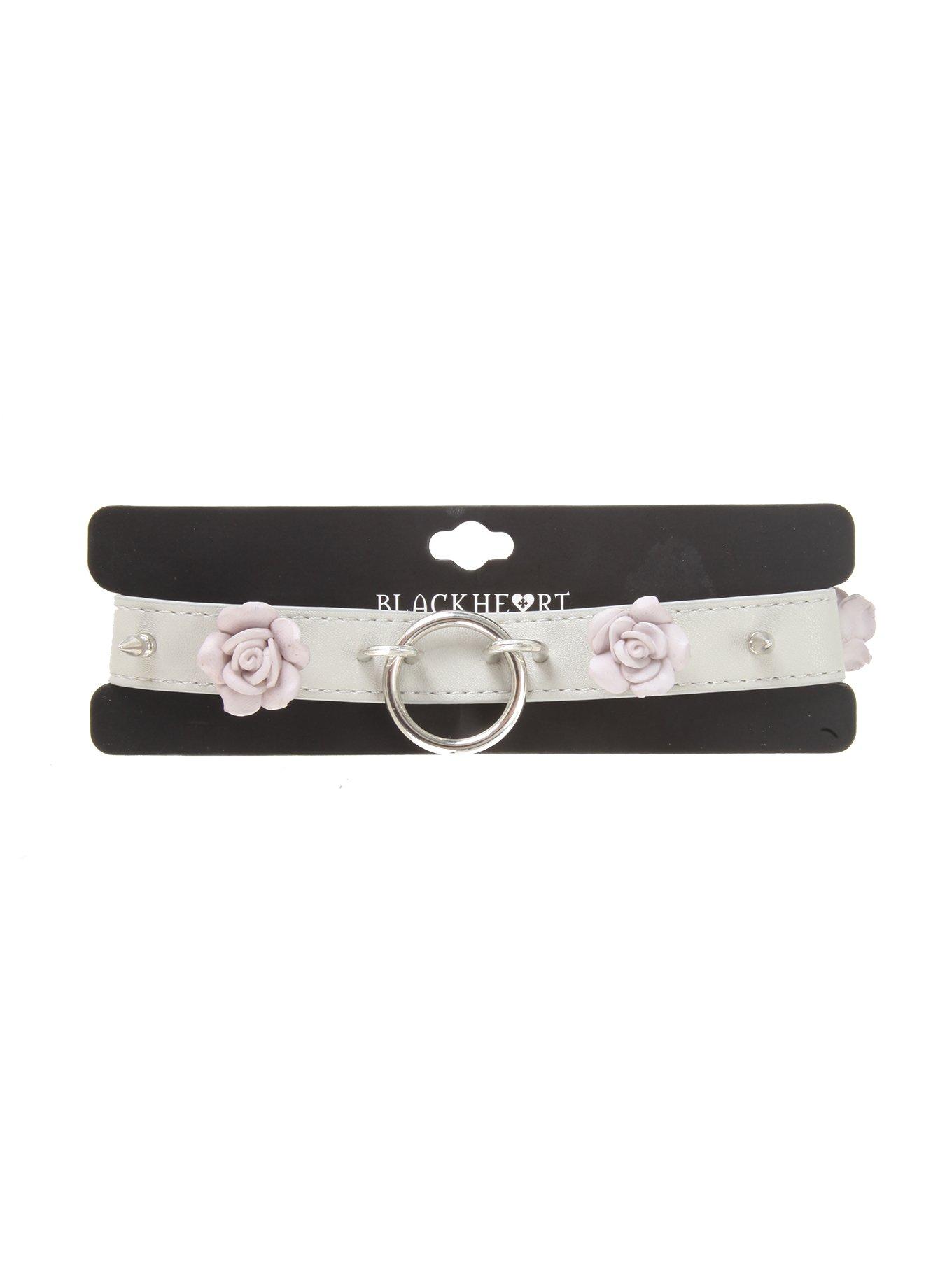 Grey Roses And O-Ring Choker Collar, , hi-res