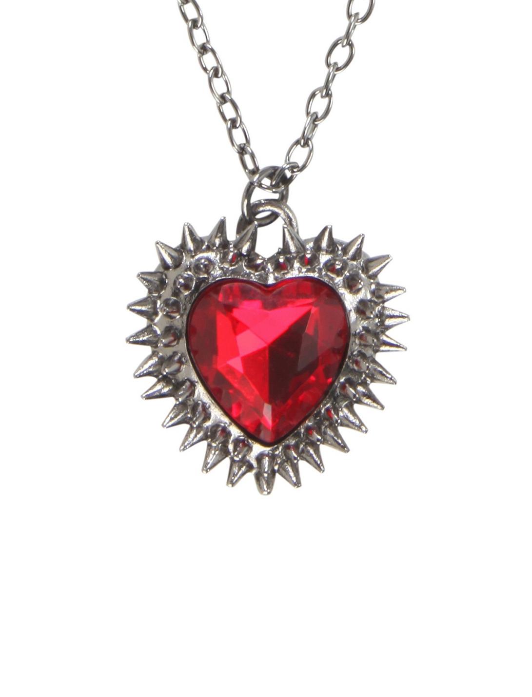 Red Spiked Stone Heart Necklace, , hi-res