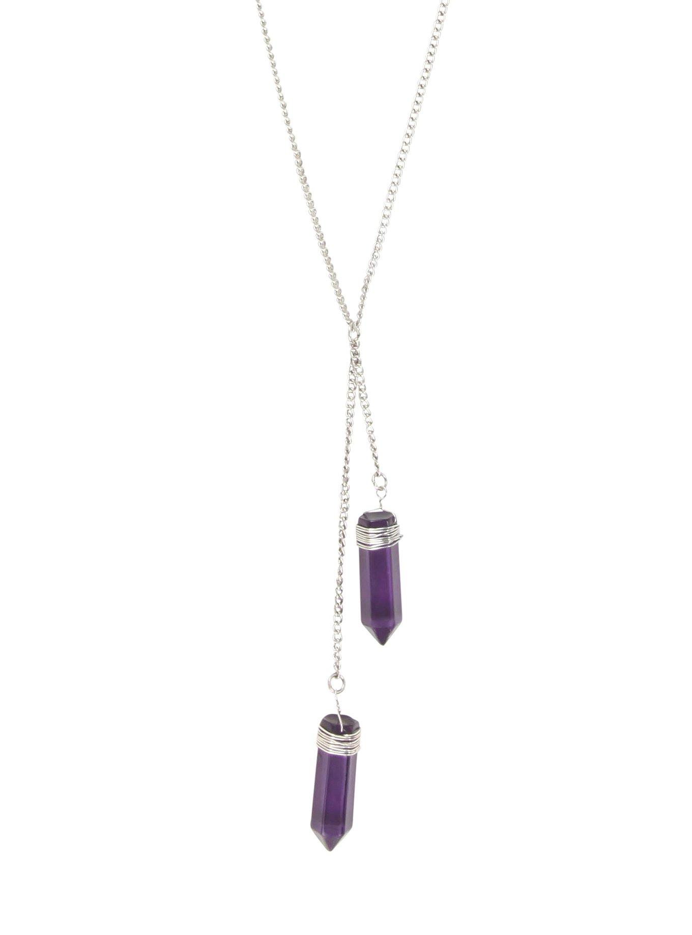 Silver Tone Double Purple Crystal Necklace, , hi-res