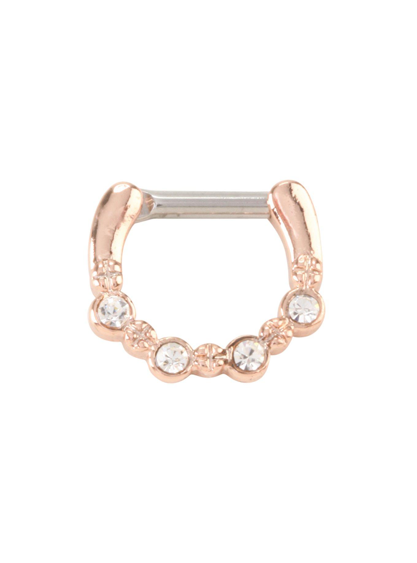 Rose Gold & Gem Septum Clicker, GOLD, hi-res
