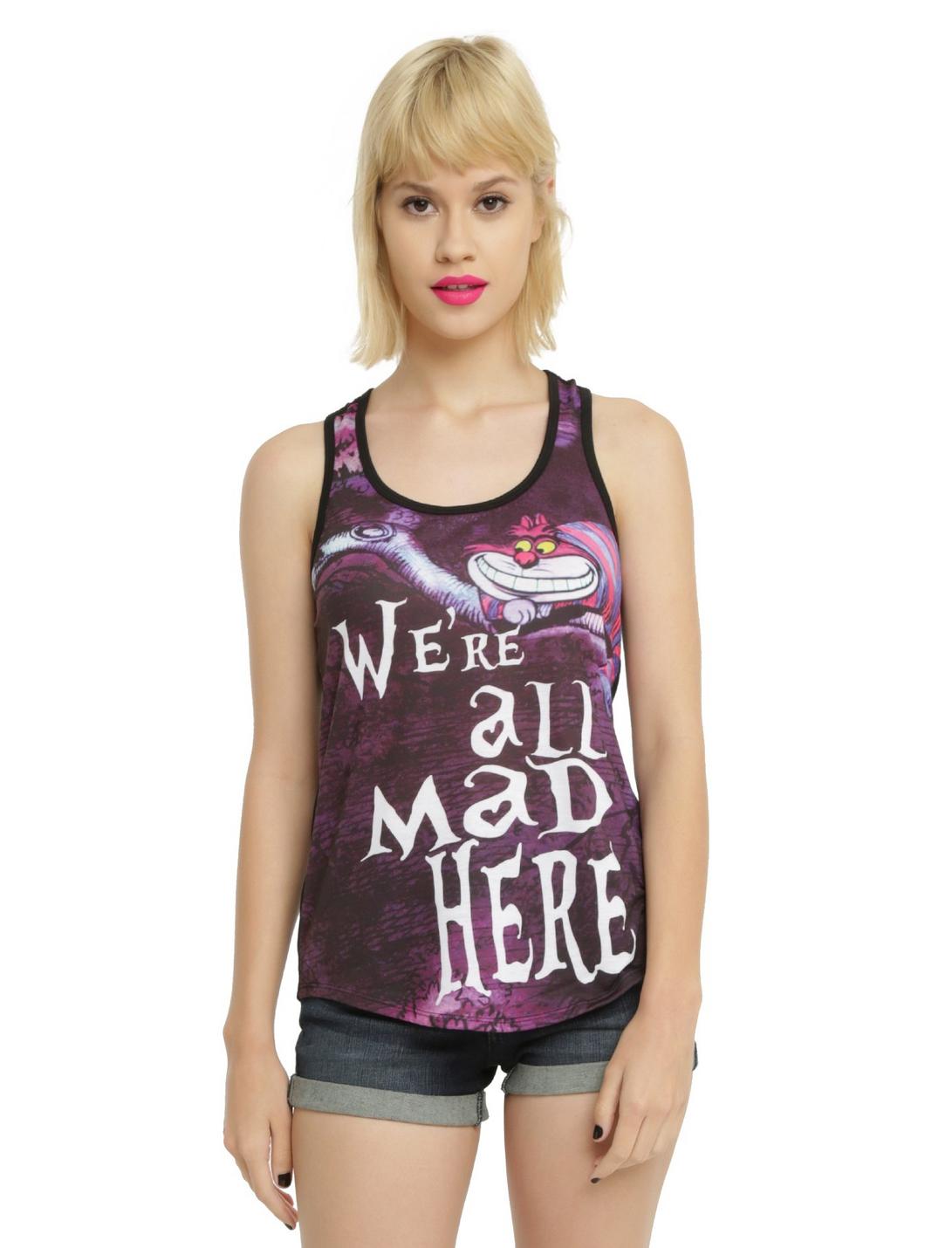 Disney Alice In Wonderland Cheshire Cat We're All Mad Here Girls Tank Top, PINK, hi-res