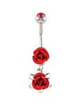 14G Steel Red Rose Dangle Navel Barbell, , hi-res