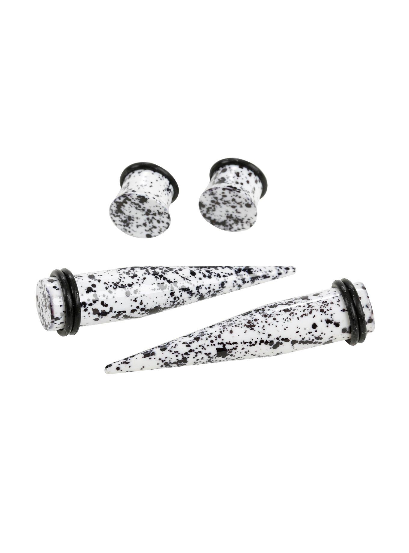 Acrylic White And Black Splatter Taper And Plug 4 Pack, MULTI, hi-res
