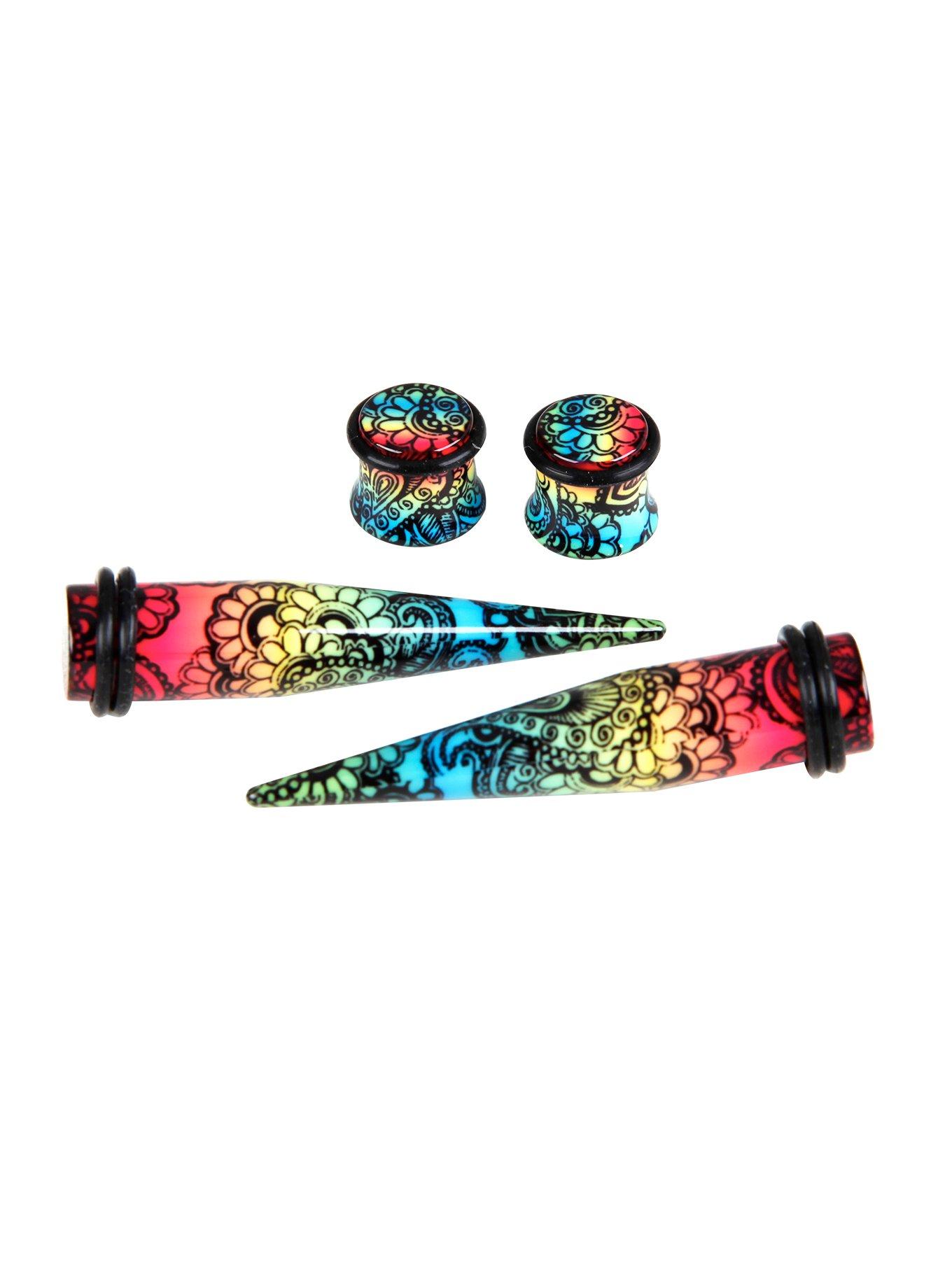 Acrylic Rainbow Ombre Mandala Taper And Plug 4 Pack, MULTI, hi-res