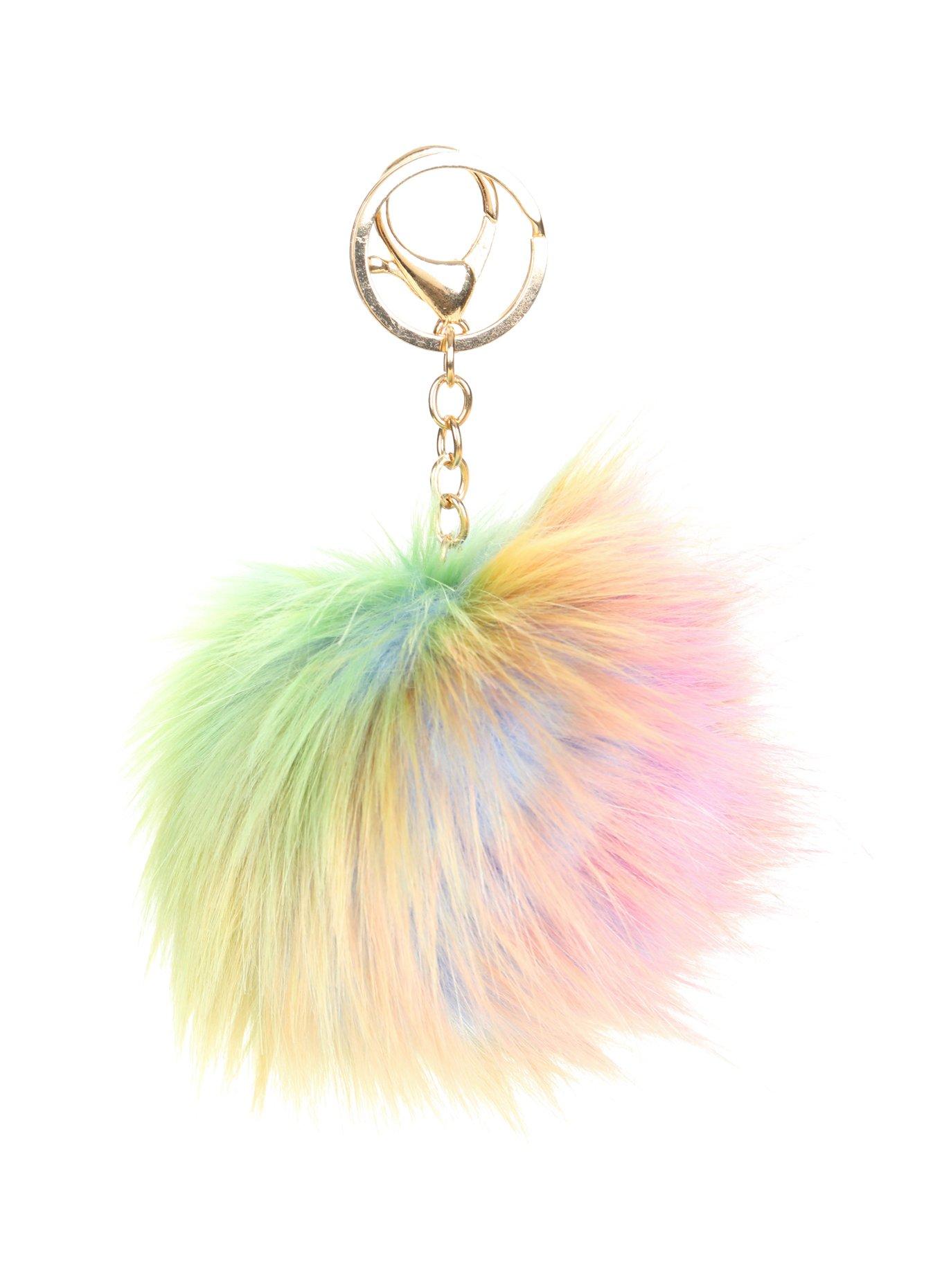 Rainbow Fur Pom Key Chain, , hi-res