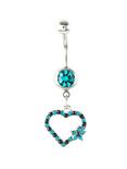 14G Steel Teal And Black CZ Heart Navel Barbell, , hi-res