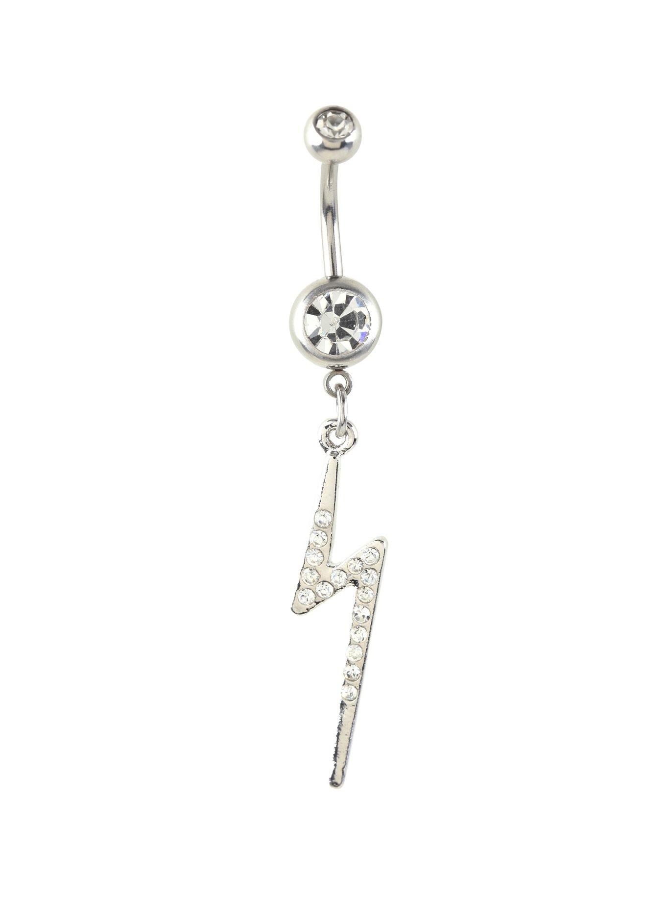 14G Steel Clear CZ Lightning Bolt Navel Barbell, , hi-res