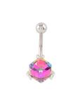 14G Steel 3 Prong Iridescent Cube Navel Barbell, , hi-res