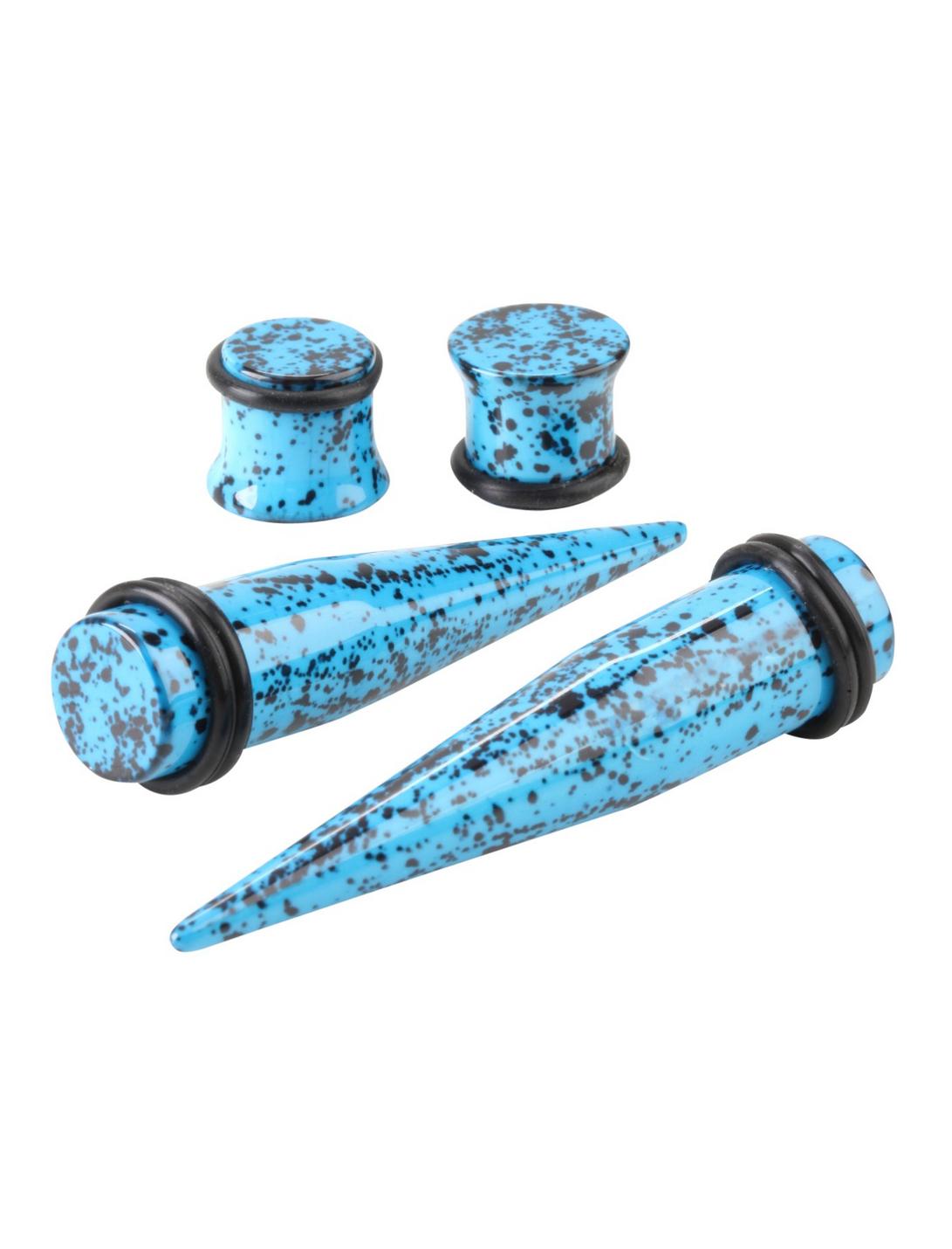 Acrylic Blue & Black Splatter Taper & Plug 4 Pack, BLUE, hi-res