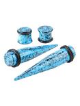 Acrylic Blue & Black Splatter Taper & Plug 4 Pack, BLUE, hi-res